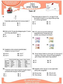 ilkokul 1. Sınıf Genel Tekrar Testleri 